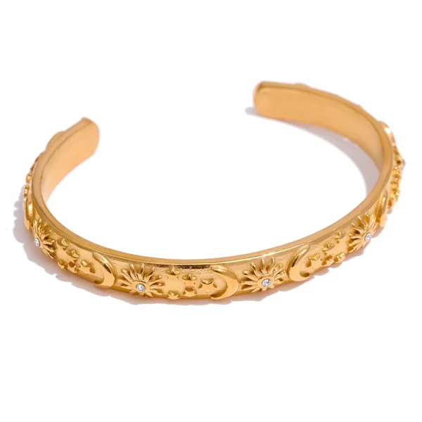Yhpup Golden Stainless Steel Moon Star Sun Bangle Bracelet  Stylish Metal Open Wrist браслеты на руку женкие Party Gift - Image 10