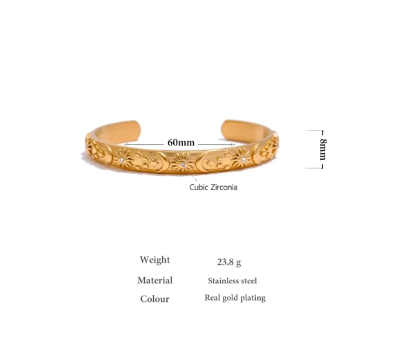 Yhpup Golden Stainless Steel Moon Star Sun Bangle Bracelet  Stylish Metal Open Wrist браслеты на руку женкие Party Gift - Image 11
