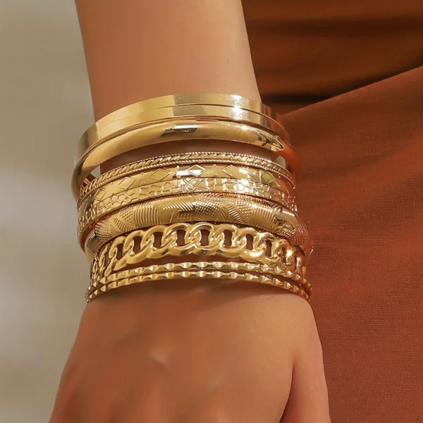 10pcs/set Metal Bangles Set For Women Heavy Punk New Styles Hiphop Textured Fashion Stackable Bracelets Party Jewelry - Image 6