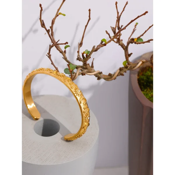 Yhpup Golden Stainless Steel Moon Star Sun Bangle Bracelet  Stylish Metal Open Wrist браслеты на руку женкие Party Gift - Image 5
