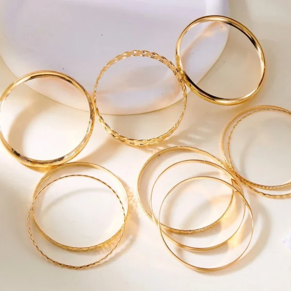 10pcs/set Metal Bangles Set For Women Heavy Punk New Styles Hiphop Textured Fashion Stackable Bracelets Party Jewelry - Image 4
