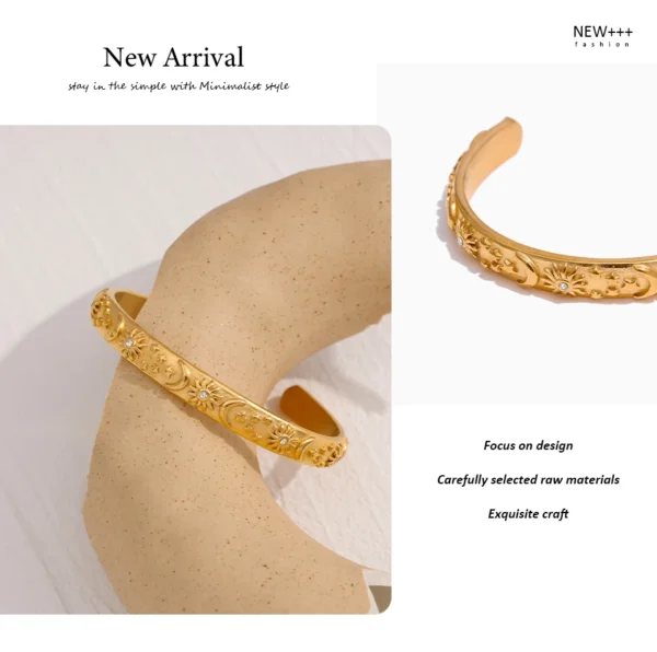 Yhpup Golden Stainless Steel Moon Star Sun Bangle Bracelet  Stylish Metal Open Wrist браслеты на руку женкие Party Gift - Image 14