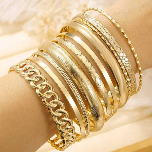 10pcs/set Metal Bangles Set For Women Heavy Punk New Styles Hiphop Textured Fashion Stackable Bracelets Party Jewelry - Image 2