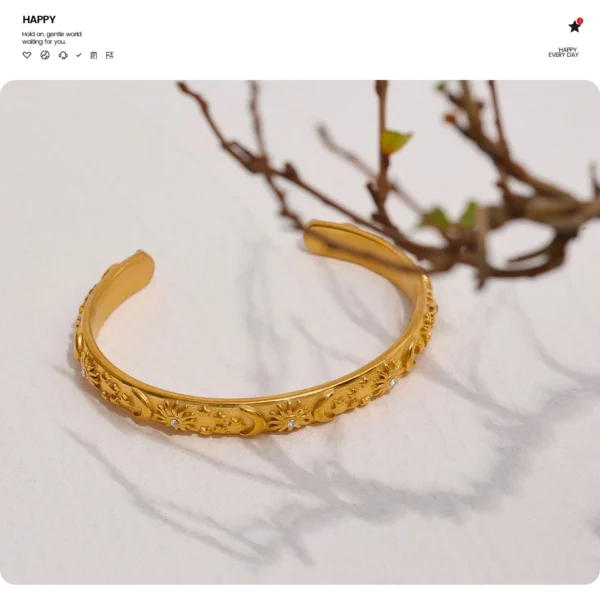 Yhpup Golden Stainless Steel Moon Star Sun Bangle Bracelet  Stylish Metal Open Wrist браслеты на руку женкие Party Gift - Image 13