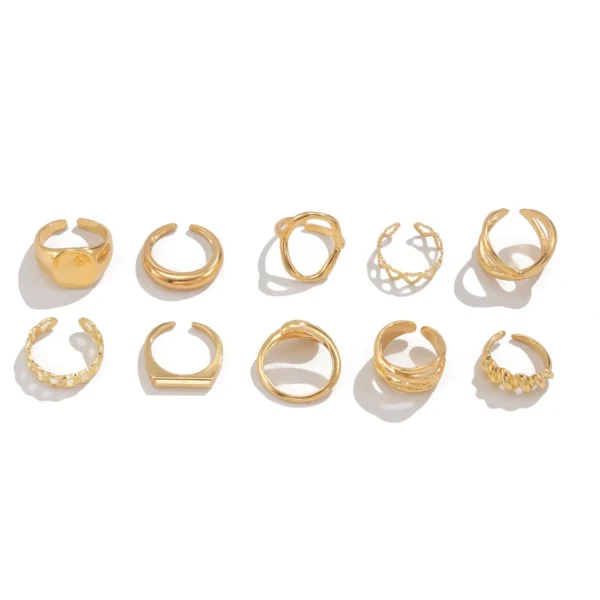 10Pcs/Set Trendy Gold Silver Color Geometric Cuff Rings Set for Women Girl Metallic Stainless Steel Minimalism Fashion Chic Ring - Image 12