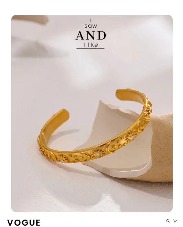 Yhpup Golden Stainless Steel Moon Star Sun Bangle Bracelet  Stylish Metal Open Wrist браслеты на руку женкие Party Gift - Image 12