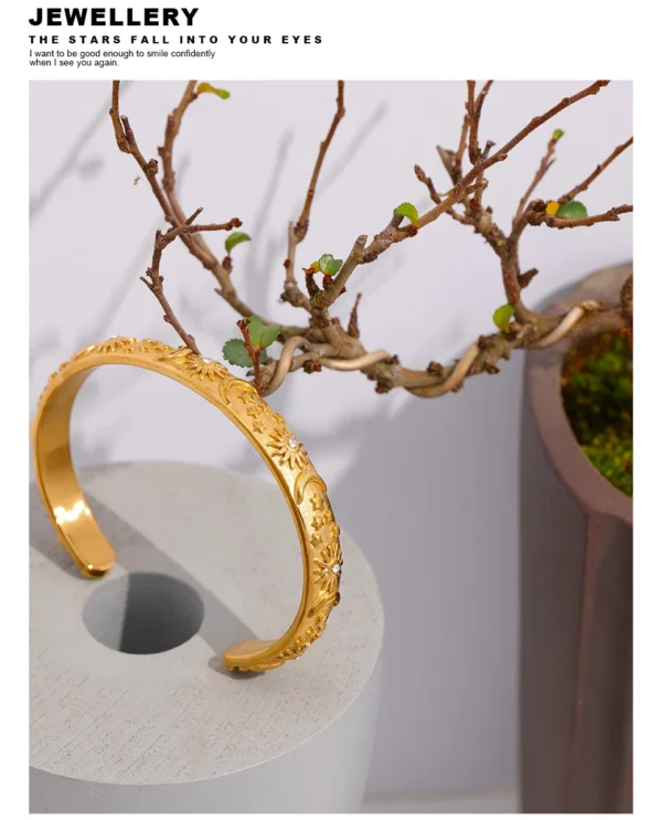 Yhpup Golden Stainless Steel Moon Star Sun Bangle Bracelet  Stylish Metal Open Wrist браслеты на руку женкие Party Gift - Image 16