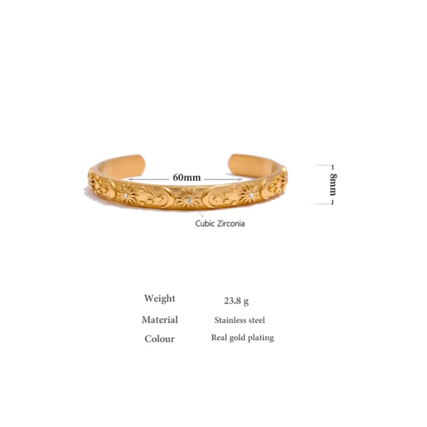 Yhpup Golden Stainless Steel Moon Star Sun Bangle Bracelet  Stylish Metal Open Wrist браслеты на руку женкие Party Gift - Image 6