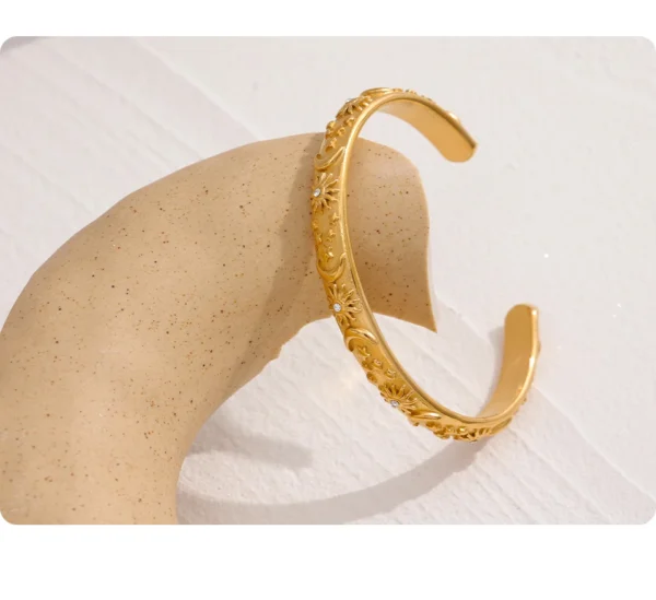 Yhpup Golden Stainless Steel Moon Star Sun Bangle Bracelet  Stylish Metal Open Wrist браслеты на руку женкие Party Gift - Image 15